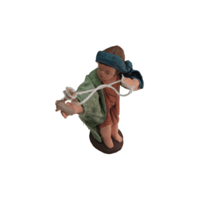Niño con tirachinas de barro lienzado